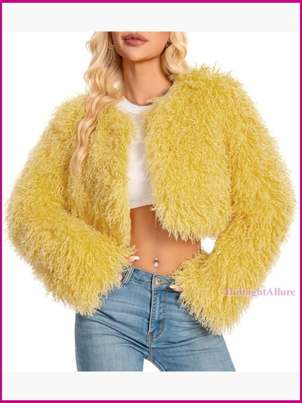 Plus Size Cropped Faux Fur Jacket Fluffy Winter Coat Long Sleeve
